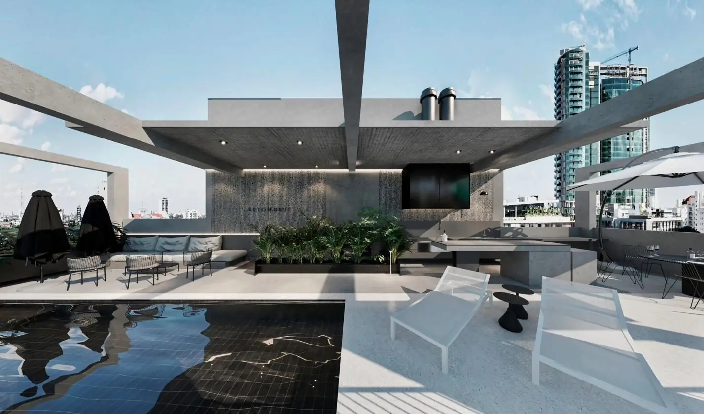 Piscina y churrasquera en el piso social